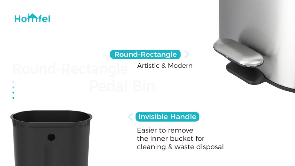 ODM Stainless Steel rounded rectangle Foot pedalTrash Can With Soft Close Lid ktichen trash bin