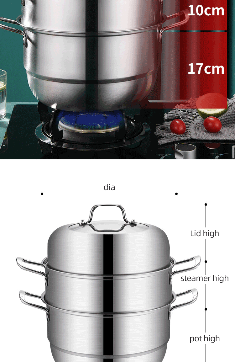 Hot Selling OEM Kitchen Cookware Cooking Pot 2 layer Kitchenware Soup Pot Stainless Steel Thickened Steamer Pot