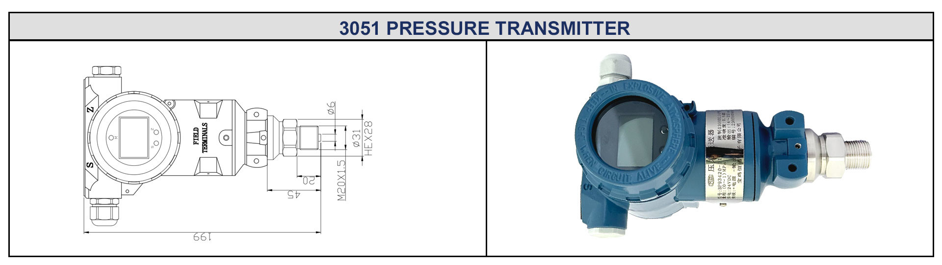 OEM 4-20mA+Hart Pressure Sensor Smart LCD Digital Display Pressure Sensor 36VDC