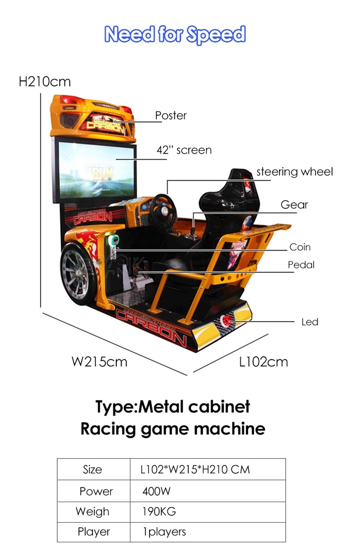 LCD display Speed Simulator Car Racing Game Machine For Shopping Mall