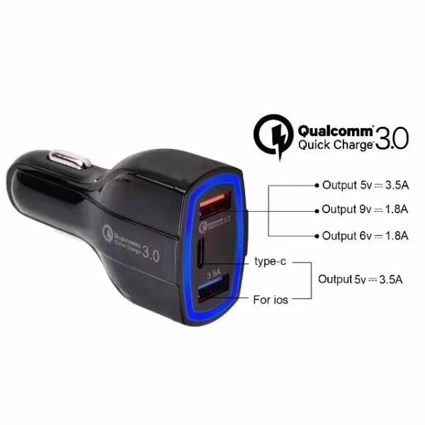 7A 3 USB CAR CHARGER QC3.0 TYPE-C+ USB Universal Compatible USB CAR CHARGER for