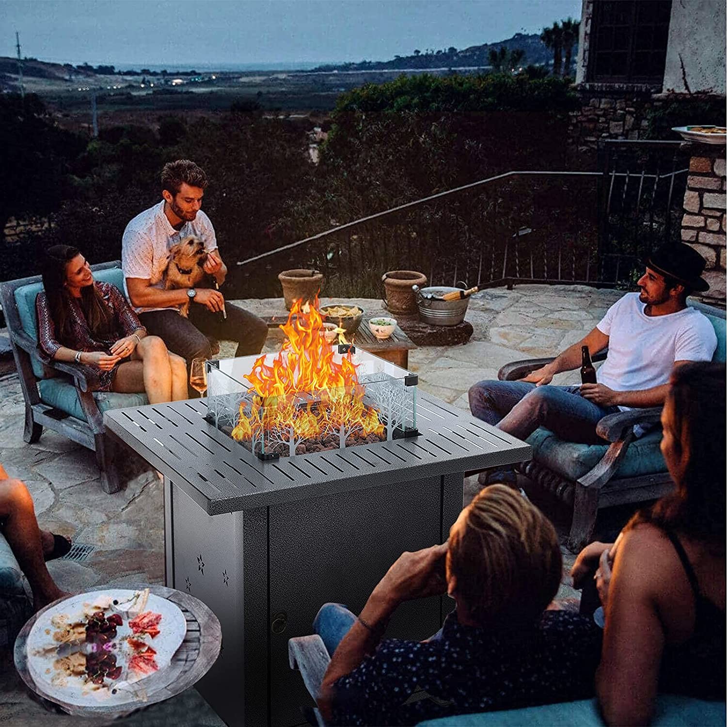 28in Gas 50000 BTU Outdoor Garden Square Fire Pit Table For Outside Propane
