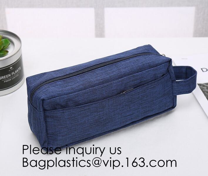 Wholesale Men Vintage Zipper Cosmetic Bag Leather Wash Cotton Canvas Makeup Bag Toiletry Bag, bagease, bagplastics