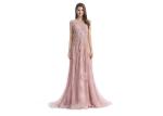 Sleeveless Pink Lace Fancy Evening Dresses / Ball Gown Glamorous Evening Dresses