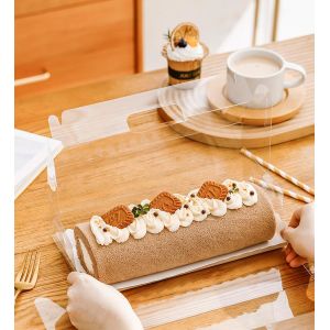 Clear Roll Cake Gable Boxes With Handle & Cake Boards, Transparent Plastic Gift