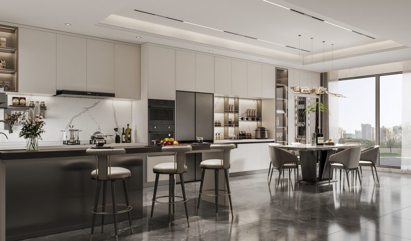 Fadior Complete Residential Stainless Steel Kitchen Cabinets With Beige Finish