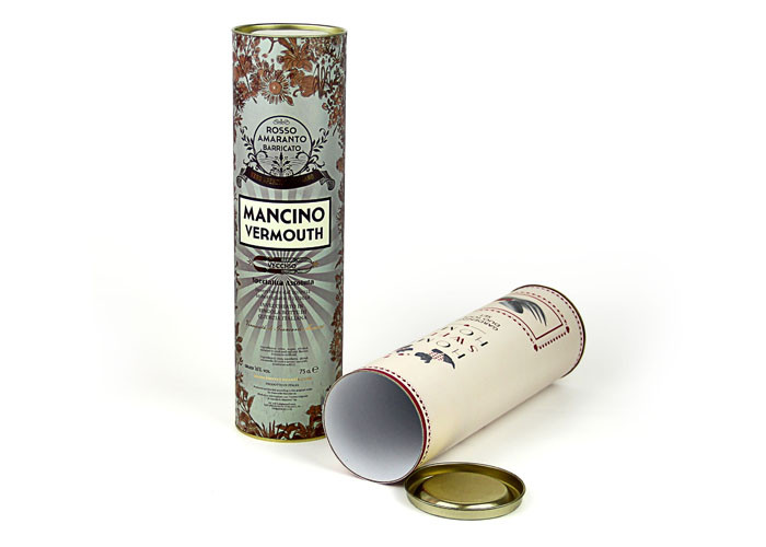 Eco-friendly Wine Cardboard Tube Packaging , Golden Movable Lid Paper Cans