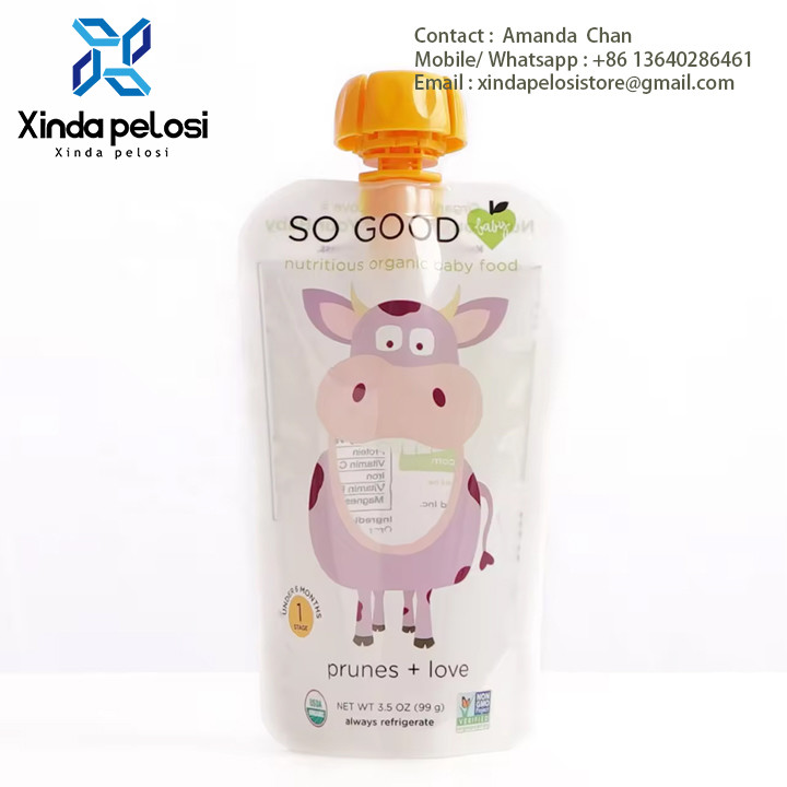 Foldable Sports Water Liquid Pouch With Spout, Carabiner Cartoon Animal Folding Water Bag