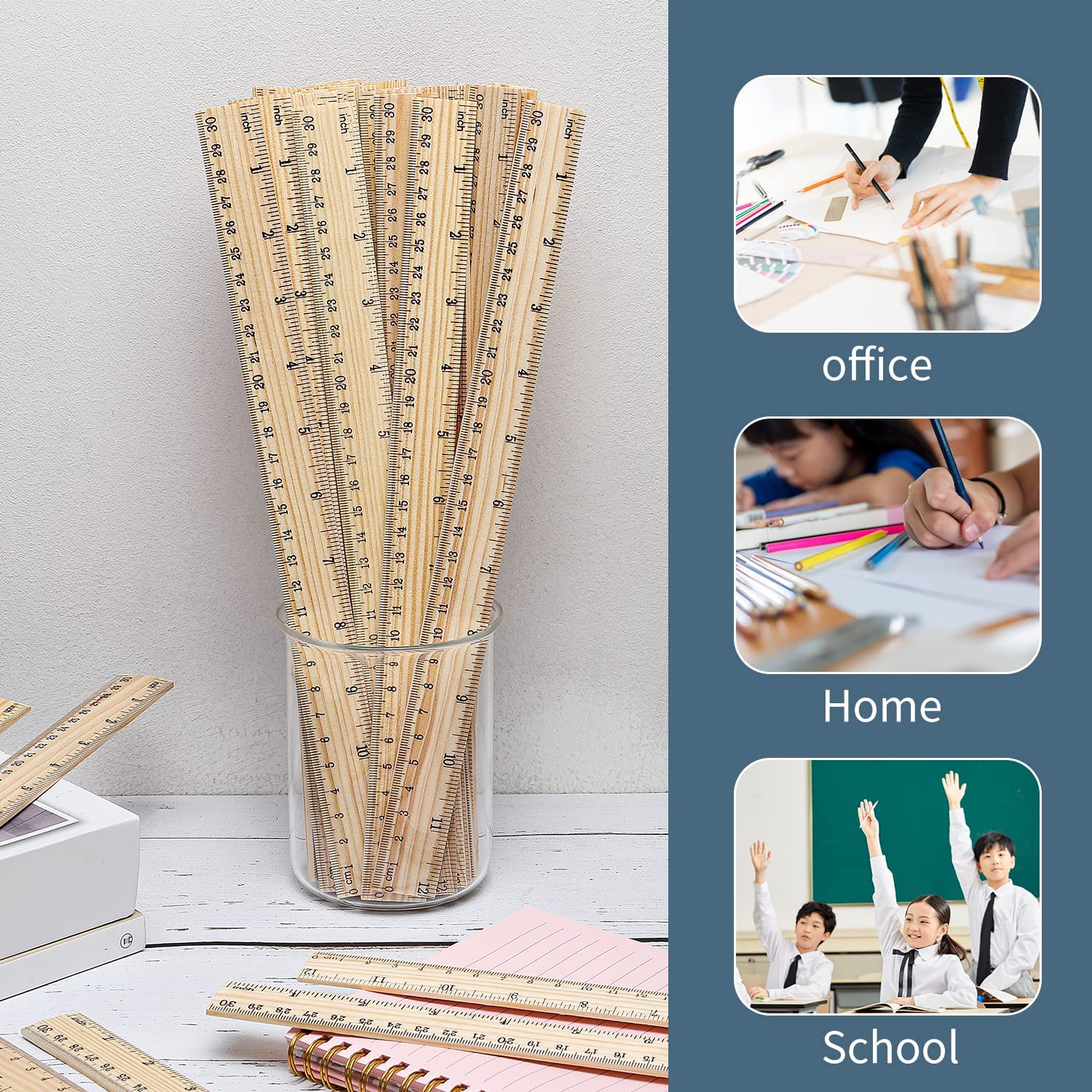 High Quality 30cm Wooden Rulers Double Sided 2 Scale School Ruler Measuring For Home Student Office Use