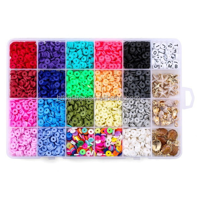Polymer Clay Beads Flat Round in Round Shape for DIY Jewelry Making Kit Handmade Loops Bracelets Necklace Earring