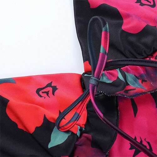 OEM maufactory European and American polyrster sleeveless short skirt sexy V -neck rose printed ruffled camisole dress