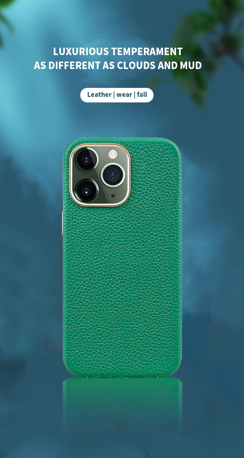 Sleek and Durable Genuine Leather Mobile Phone Cases for iPhone 11-15 Pebble Leather