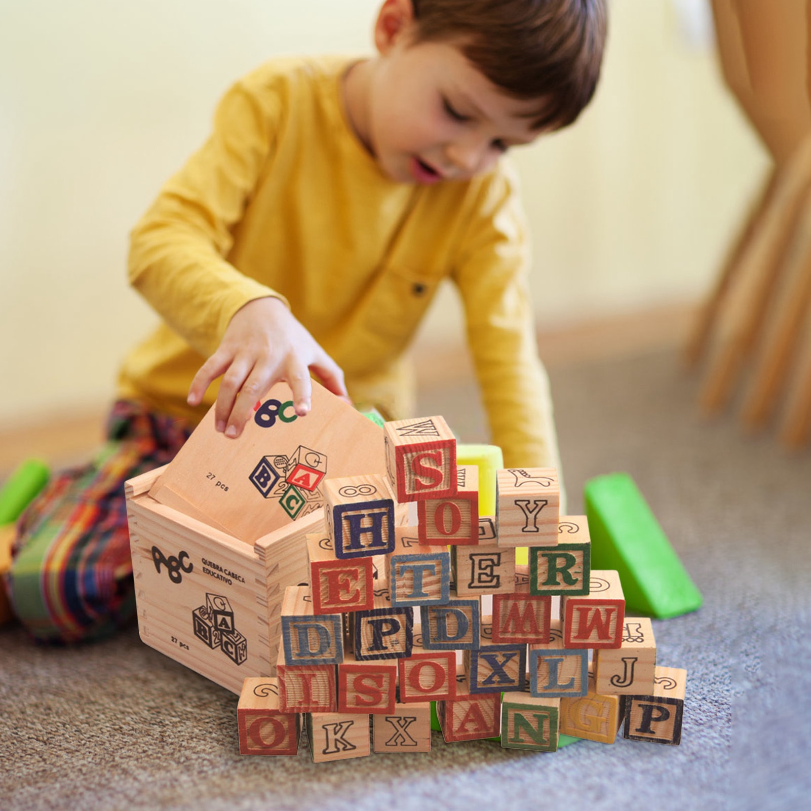 27pcs Wooden Alphabet Blocks Letter Blocks Printed With Number