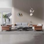  Sleek Design Office Furniture Sofa Solid Wood Frame Leather Sofa Set Manufactures