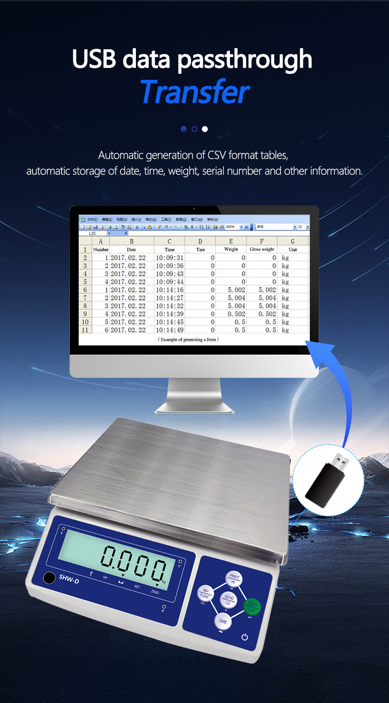 SHWDL-15KG Ethernet Function Table Scale with LCD Display and AC/DC Power Supply