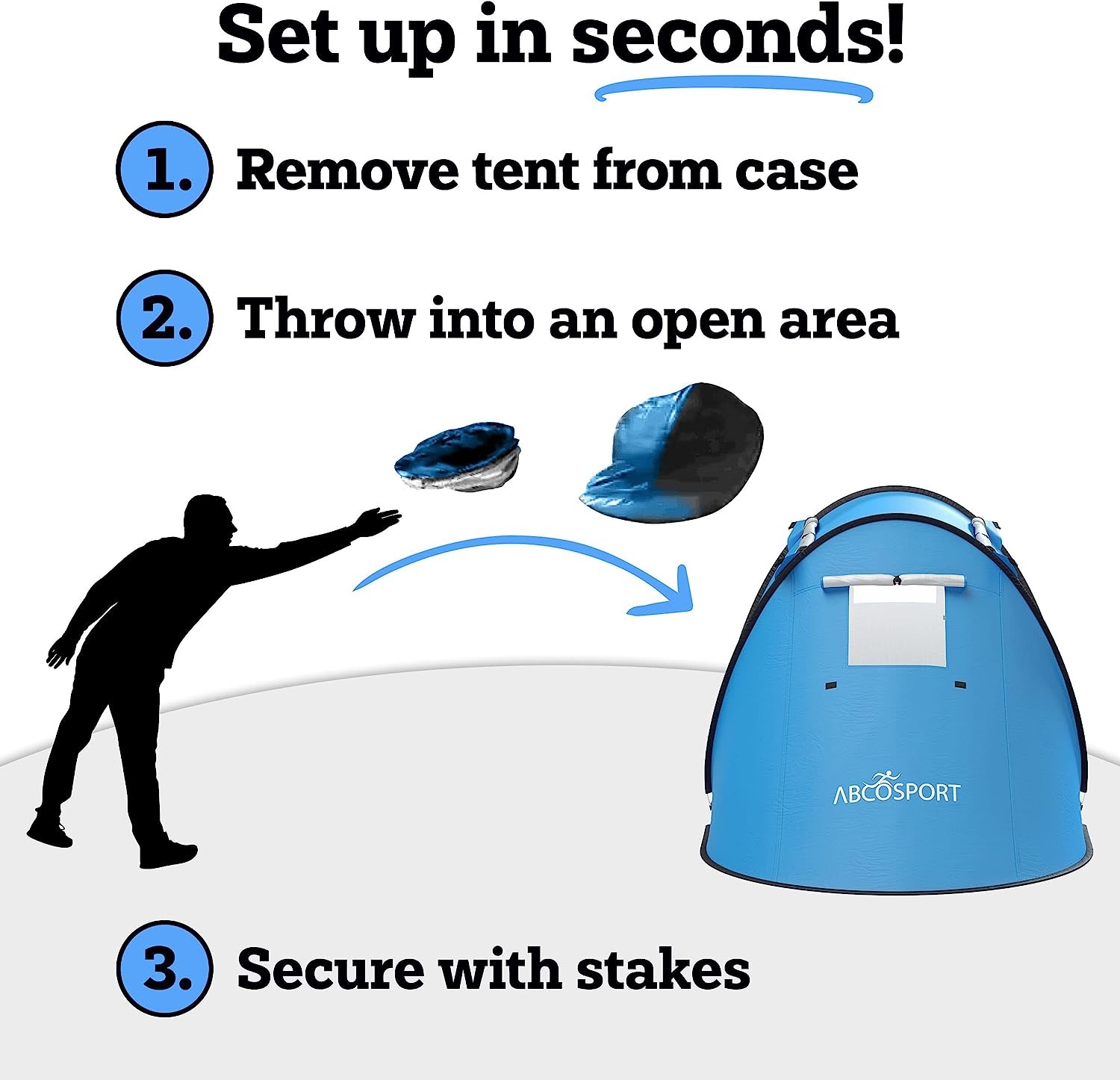 Abco 2-Person Pop Up Tent - Portable Cabana with 2 Doors, Water-Resistant and UV Protection, Carrying Bag - Sky Blue