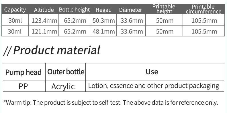 Luxury 30ml Skincare Packaging Set Empty Cosmetic Acrylic Essence Oil Bottle For Skin Care Serum Plastic Bottle