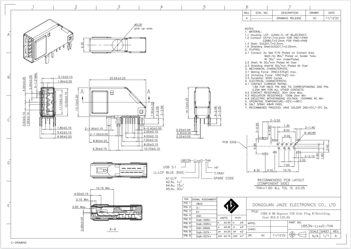 OEM STD USB3.0 Connector Socket Type A Female 90 Degree
