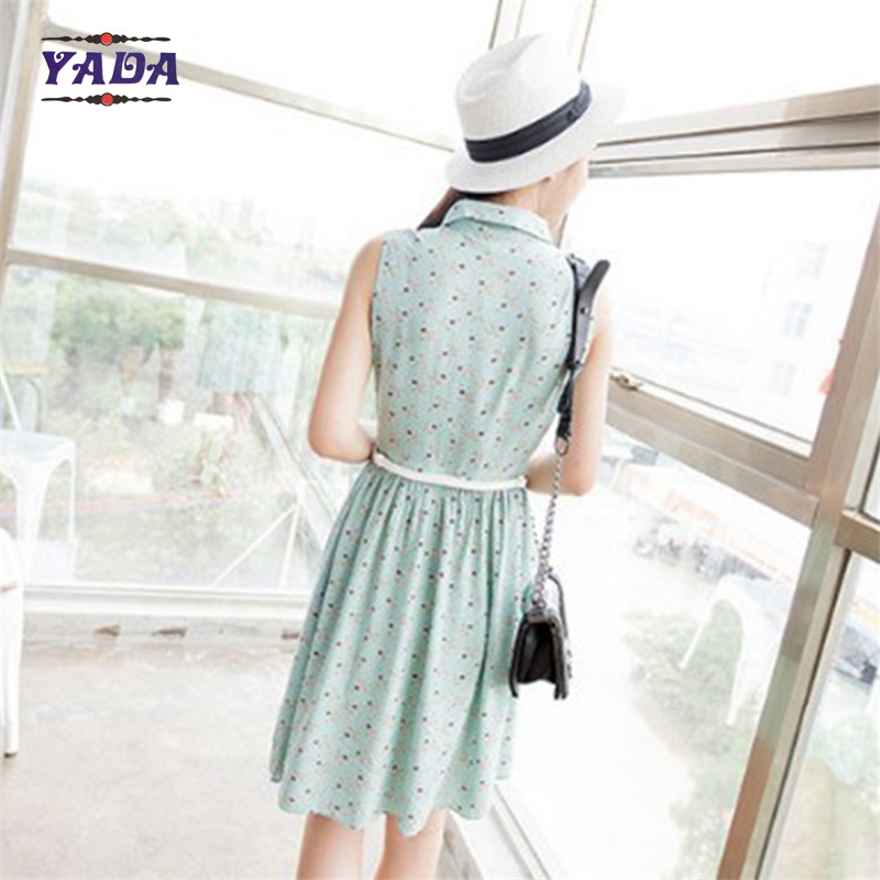 Bow-tie neck pretty floscule printed lady one piece women's clothing women cotton dresses floral dress with free belts