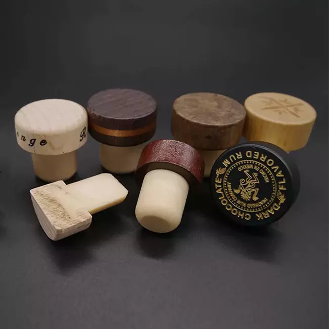 Engraved Logo Wood Bar Top Cork Synthetic Glass Bottle Stopper for Liquor and Cosmetics