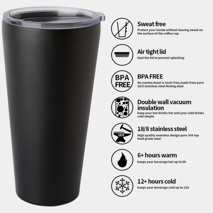 Commercial Black Long Stainless Steel Tumbler 32oz Stainless Steel Coffee Mugs