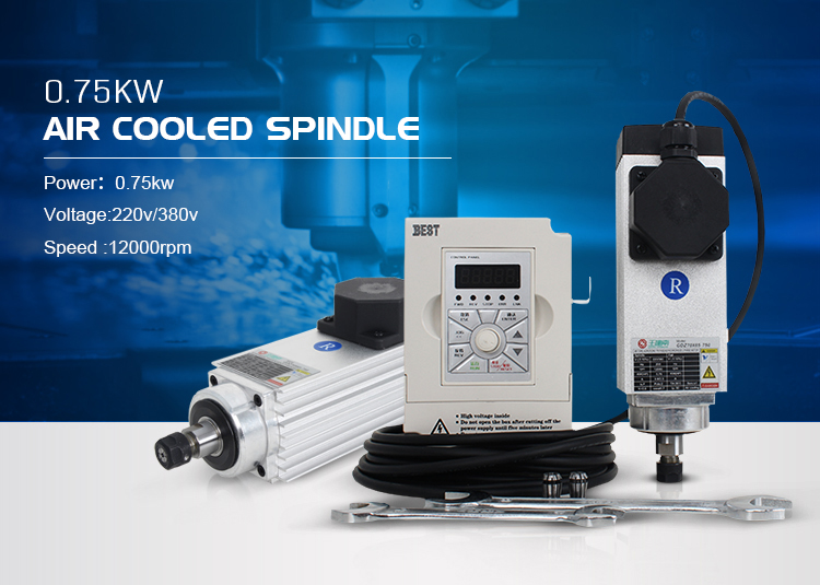 750w 12000rpm Air Cooled Spindle Motor with Inverter Drive and Maximum Torque of 0.6Nm