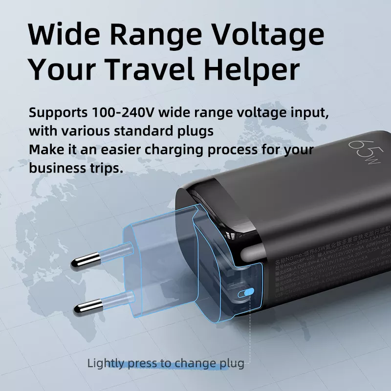 65W USB Type C GAN Wall Charger EU Plug for Fast Charging Laptops and Phones Portable