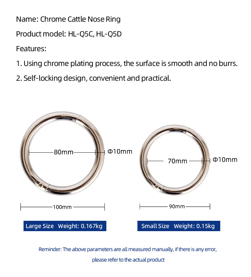 10mm Coarseness Bull Nose Ring With Durable Carbon Steel And Chrome Plating