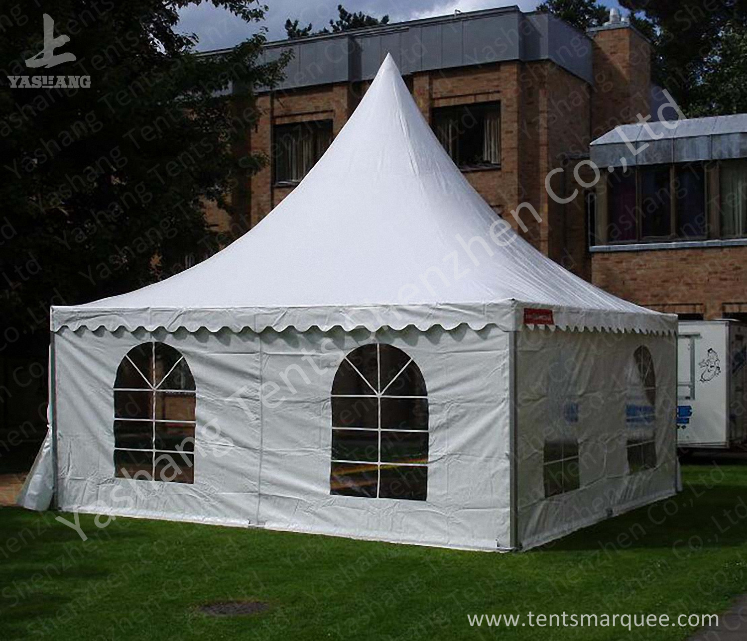 Out side 4M Width French Style High Peak Frame Tent Transparent PVC Windows
