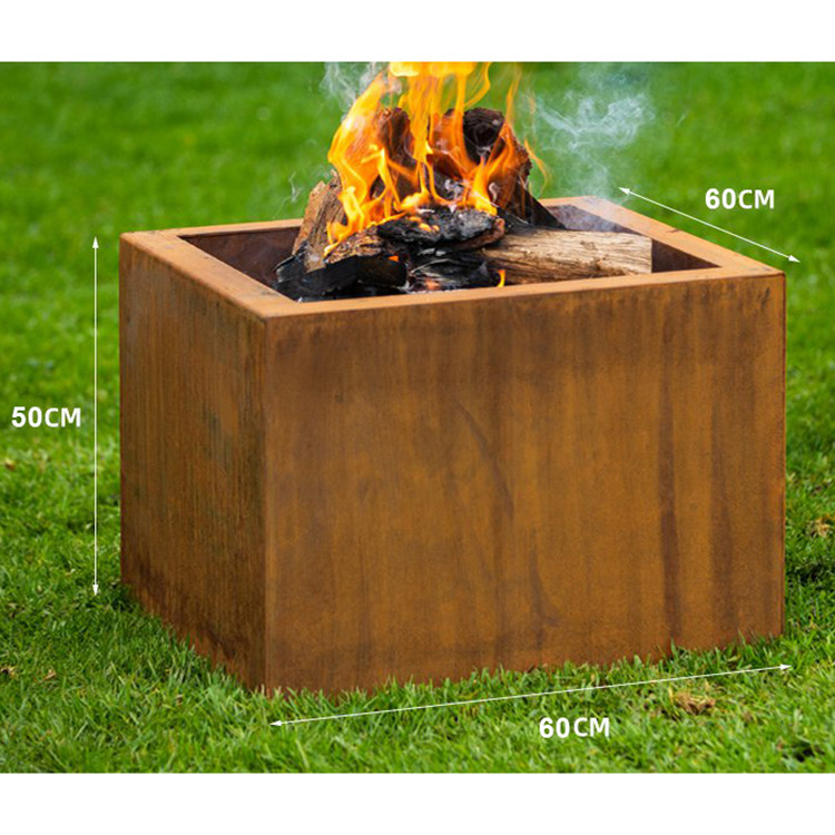 Size-Outdoor Square Shape GN-FP-302 Corten Steel Modern Design Rusty Garden Heater Fire Pits