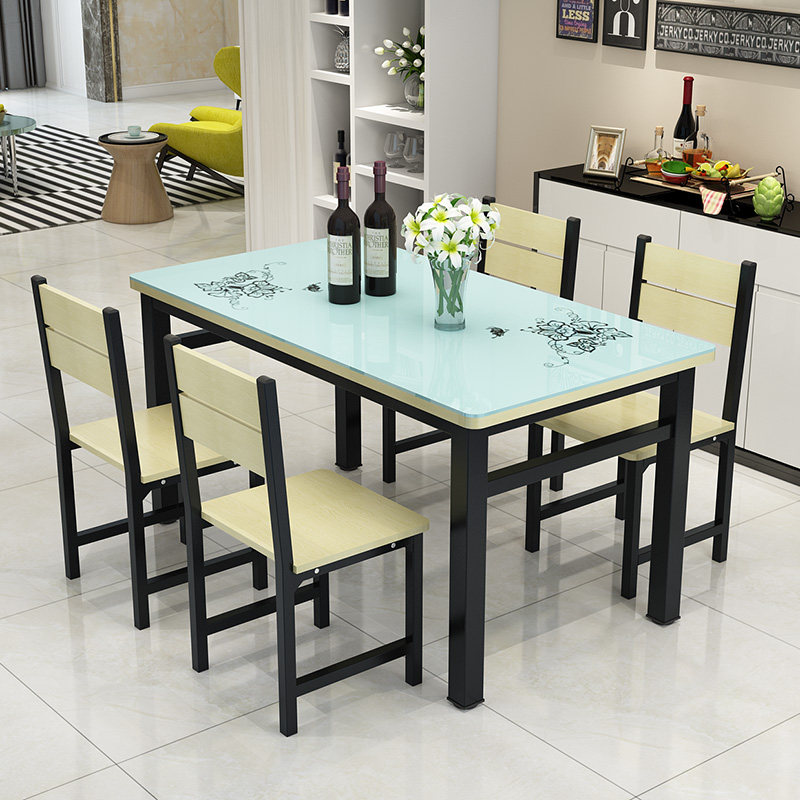Modern Tempered Glass Top Dining Room Table High Temperature Resistant