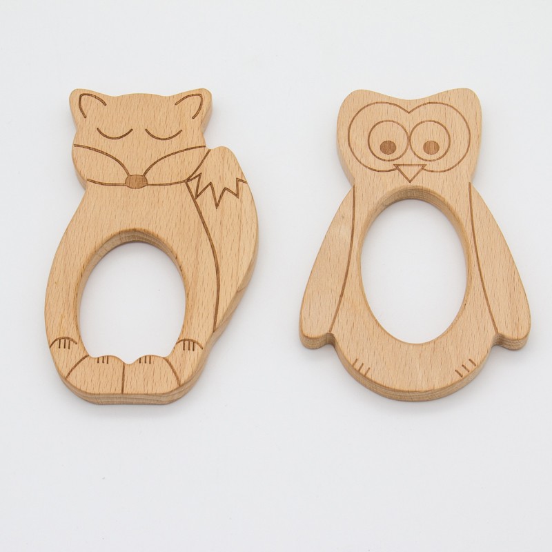 Custom Size Print Logo Wooden Teether Rings Personalised Wooden Teether For Infant