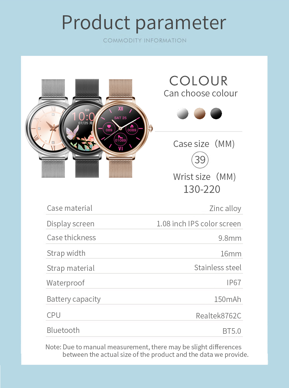 CF90 Smart Watch 150mAh Blood Oxygen Wristband Large Screen Bracelets