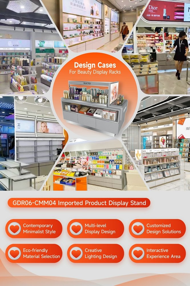 GDR06-CMM04 Skincare Display Stand with 40mm Soft Film Light Box and 5mm Gray Glass for Luxury Retail