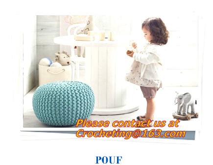 hand made orange, white, black, color crochet knit pouf crochet knit Ottoman