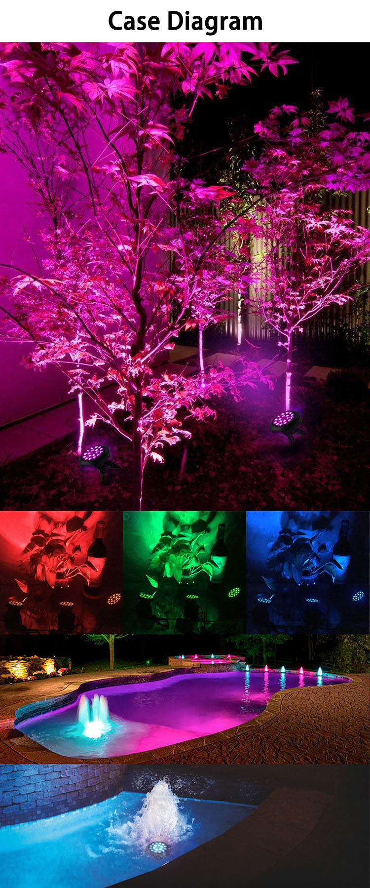IP68 Underwater LED Holiday Lights RGB Color Changing Solar Pond Lights