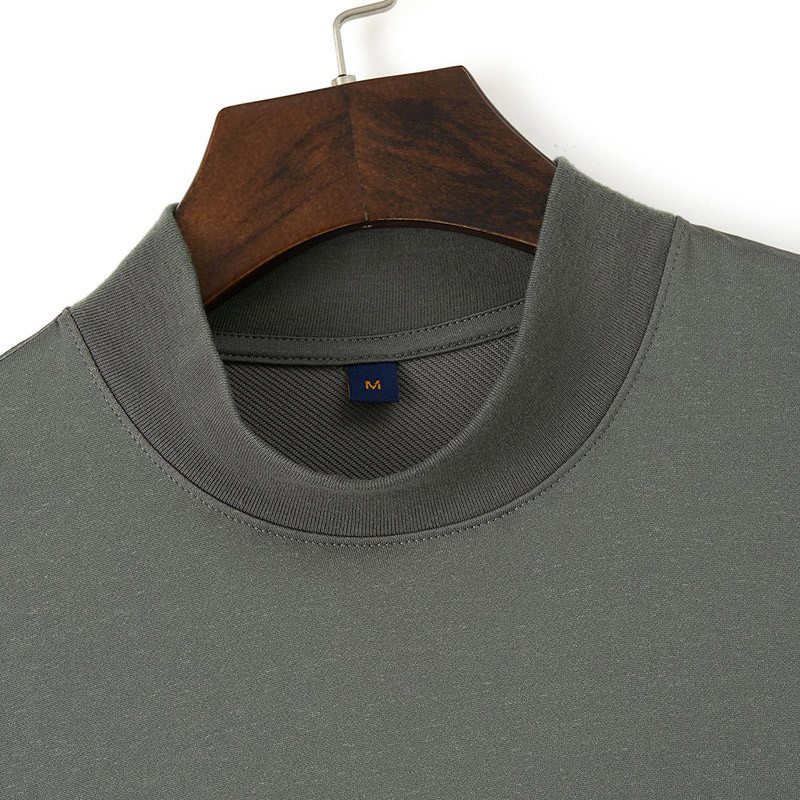 Men'S Medium High Collar Loose T-Shirt Solid Color Polyester