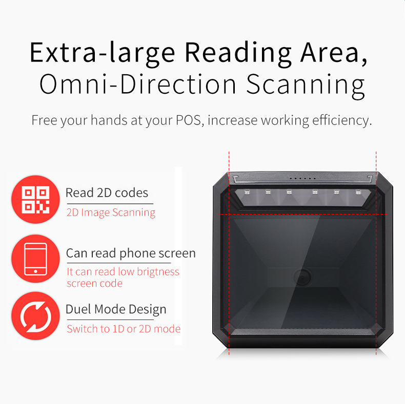 Win7/8/10/11/ANDROID/Mac/Linux Supported Wired USB 1D 2D Bar QR Code Scanner for Desktop