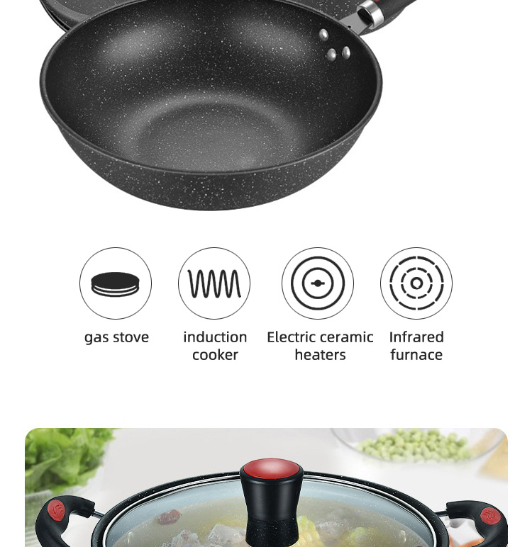 Black Flat Bottom Cooking Frying Non Stick Cast Iron Cooking Set