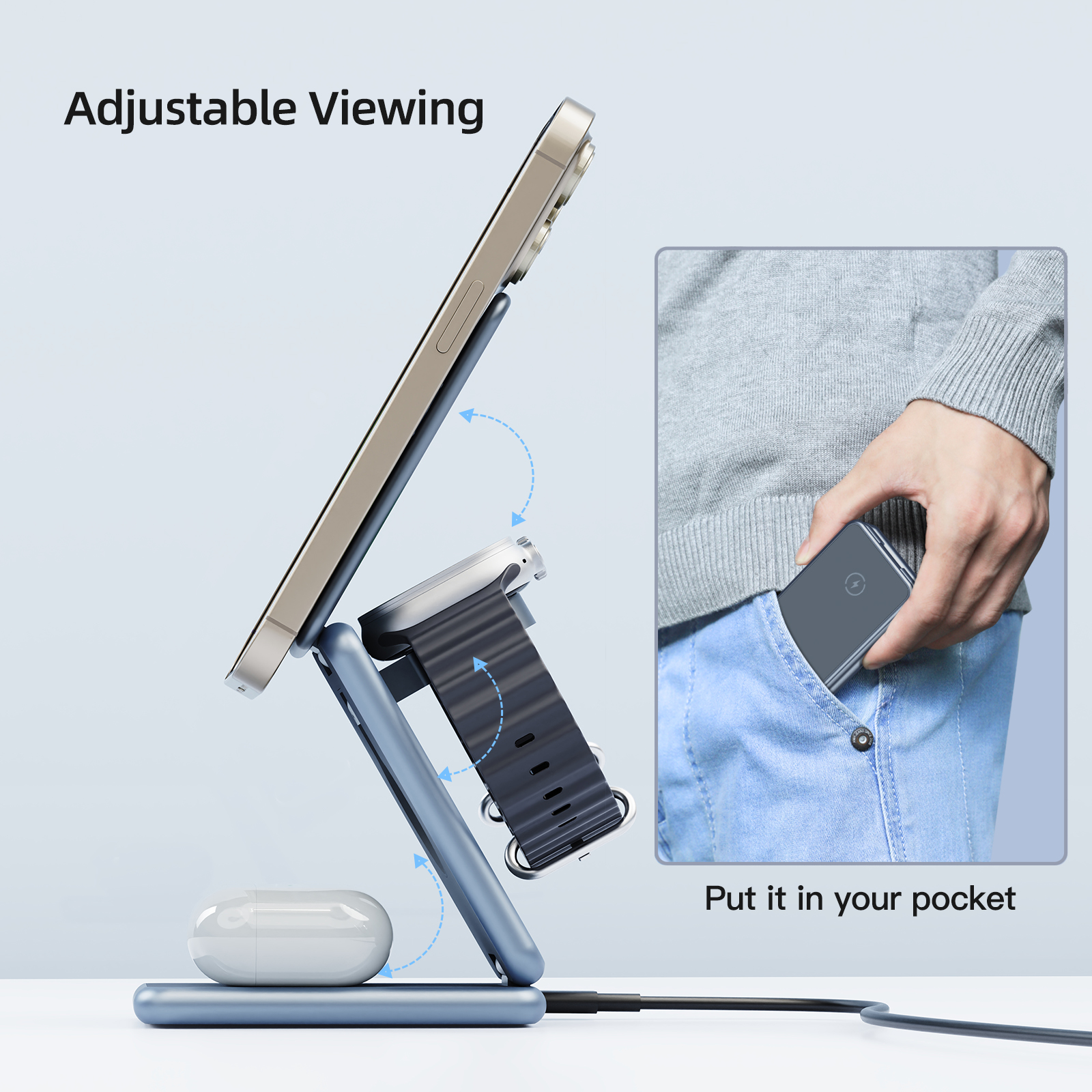 Portable Magnetic Mobile Phone Wireless Charger with Foldable Design and 9V/2A Input