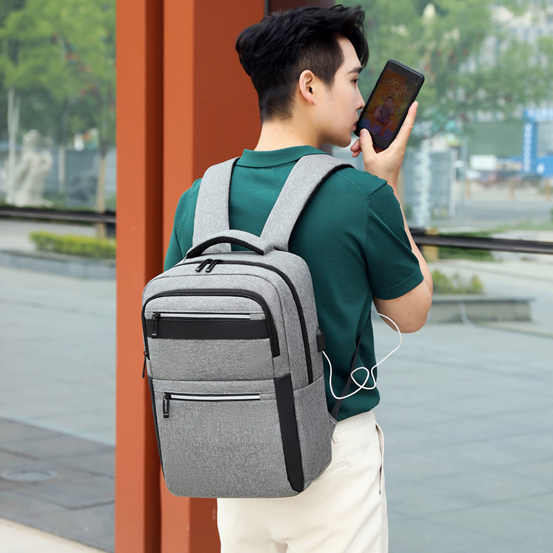 Grey Nylon Waterproof Laptop Backpack With Charger 1.37 ft BSCI