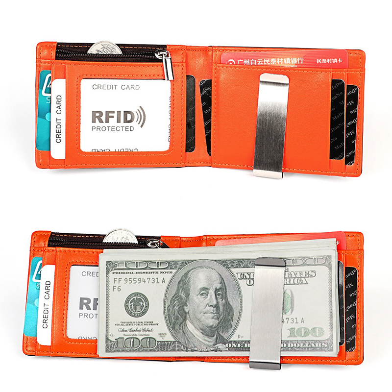 Package Weight 0.1kg Custom Bifold Genuine Leather Wallet with Money Clip and Slots