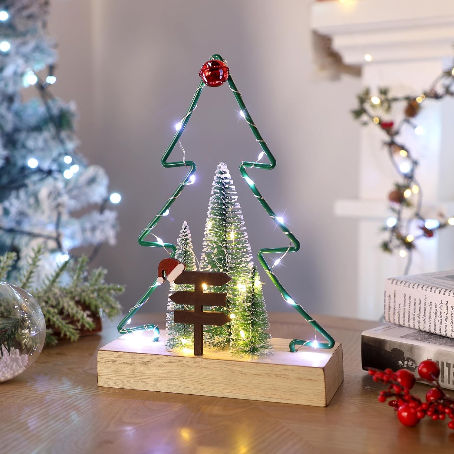 Customized Christmas Tabletop Decoration, Battery Operated Christmas Indoor Fireplace Home Table Decorations