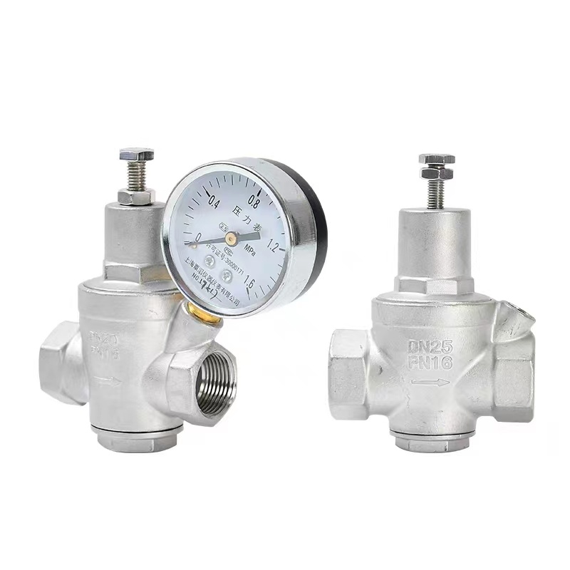 High Pressure Adjustable Water Pressure Reducing Valve with Gauge Stainless Steel