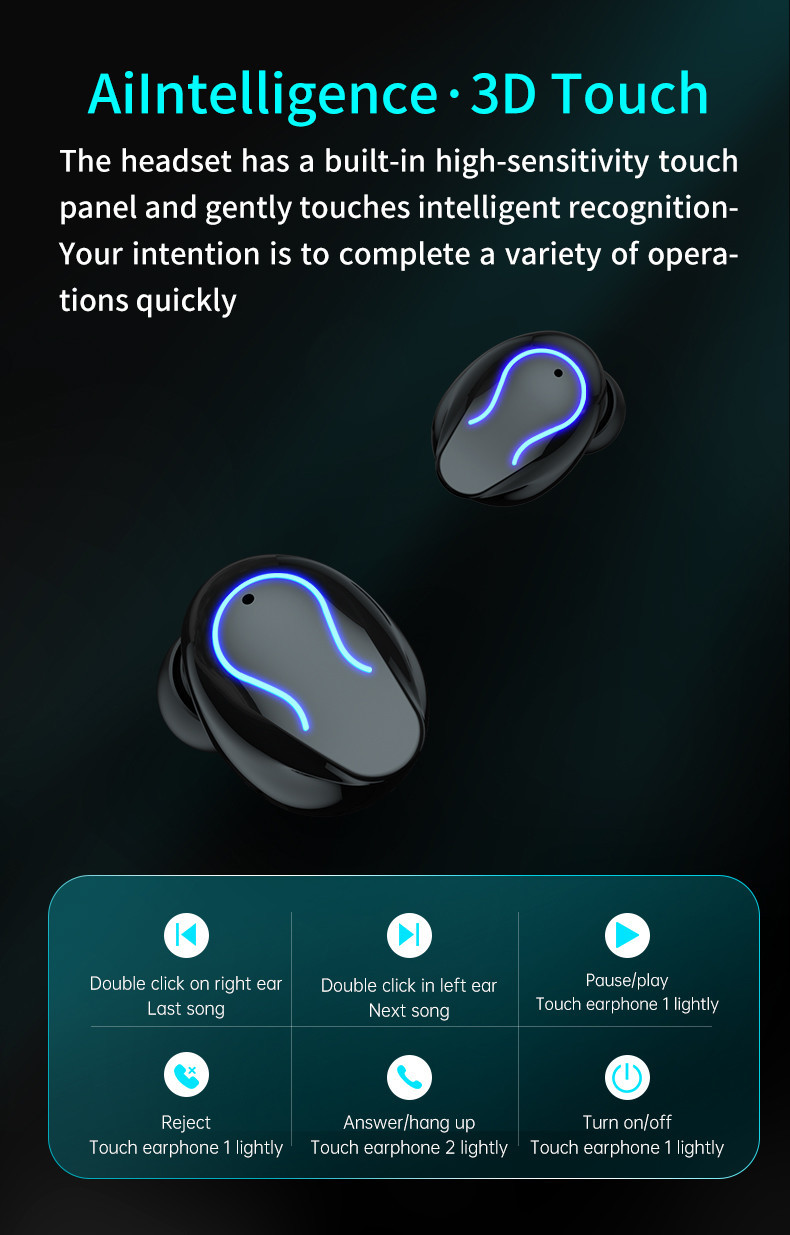 14mm Speaker Android Wireless Earphones HSP HFP With 2000MAh Charging Case