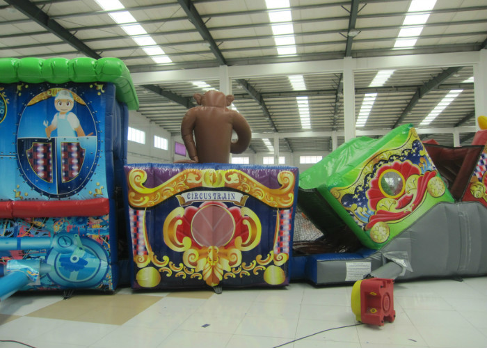 Colourful Amusement Park Blow Up Bounce House , Outdoor Obstacle Course Moon Bounce Inflattable Tunnel