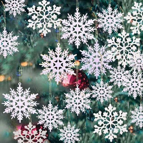 Quality 36pcs Plastic Glitter White Snowflake Ornaments For Christmas for sale