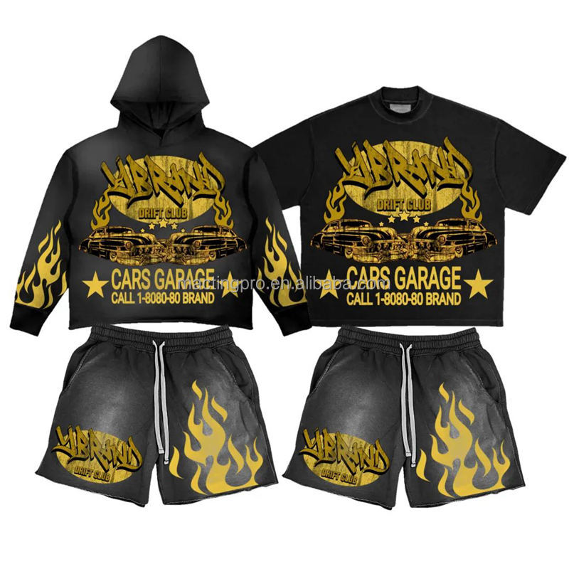 Summer Casual Men's Reflective Tracksuit Sets with Custom Logo Print Hoodie and Shorts