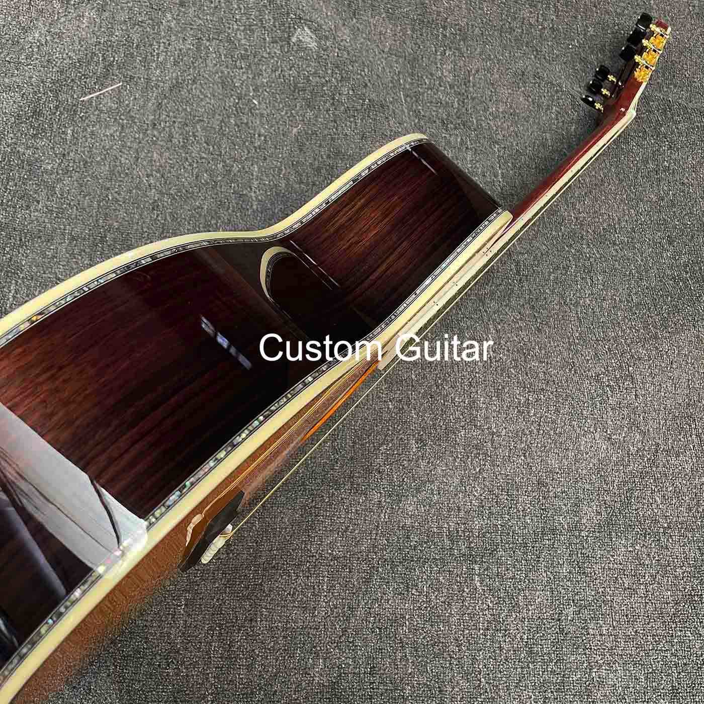 39" Solid Rosewood Back Side Acoustic Guitar Ebony Fretboard Abalone Inlays in Yellow Painting