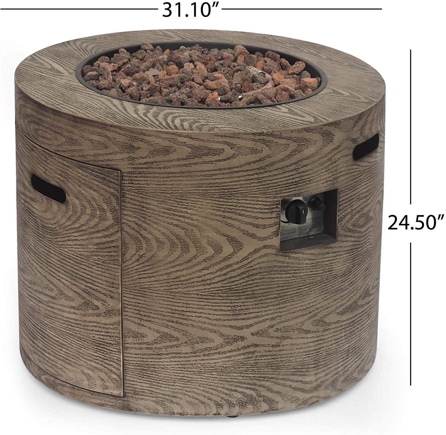 Outdoor Brazier Stocked Propane Gas Fire Pit Wood Pattern Brown